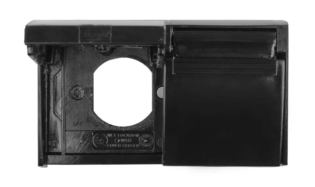 05-12115 – JR PRODUCTS Receptacle Cover, For Use With Standard Two Outlet Electrical Unit Spring Loaded Hinges Black ...